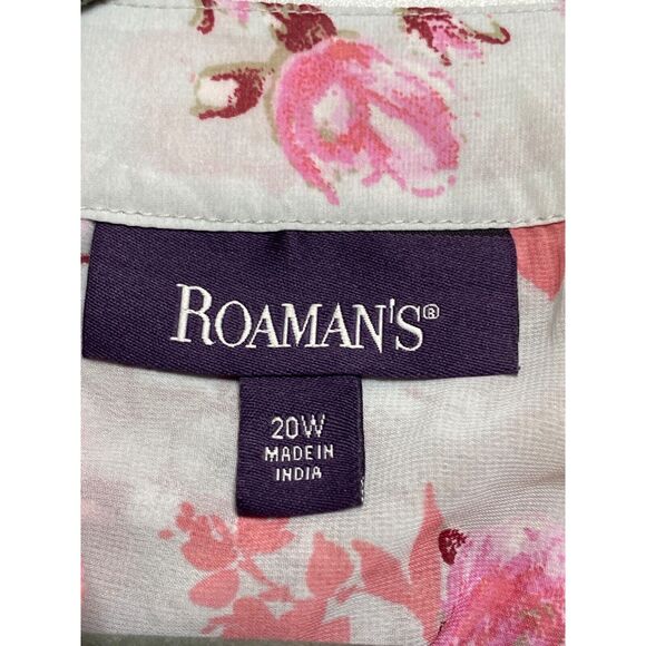 New Roaman's 2 Pcs Tunic Blouse Set Sz 20 Pearl Grey Blooming Rose Button Front - Picture 9 of 14